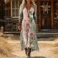 Margarita | Vintage Bloemen Lange Mouw Casual Jurk