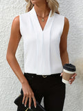 Sloane | Mouwloze Geplooide V-Hals Blouse