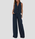 Lauren | Mouwloze V-Hals Vest & Brede Pantalon Set