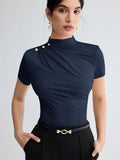 Sienna | Korte Mouw Top met Hoge Hals