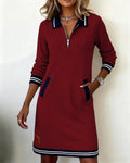 Adeline | Chic Lange Mouw Kraag Jurk