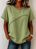 Wendy | Frayed-Trim Ronde Hals Top
