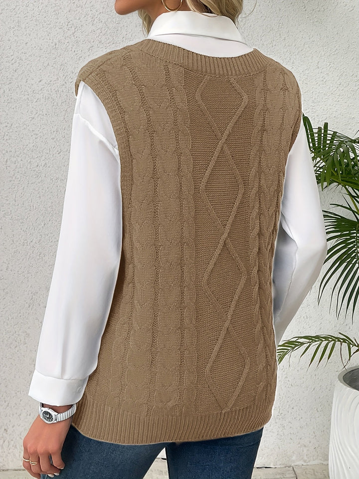 Cora | Gezellige Kabelgebreide V-Hals Sweater Vest