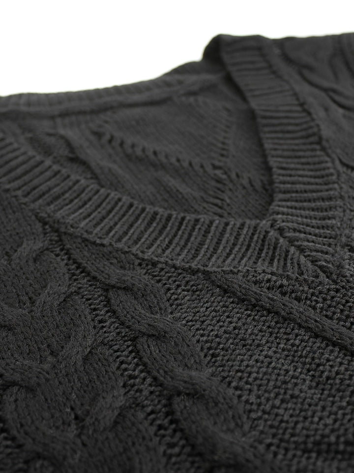 Cora | Gezellige Kabelgebreide V-Hals Sweater Vest