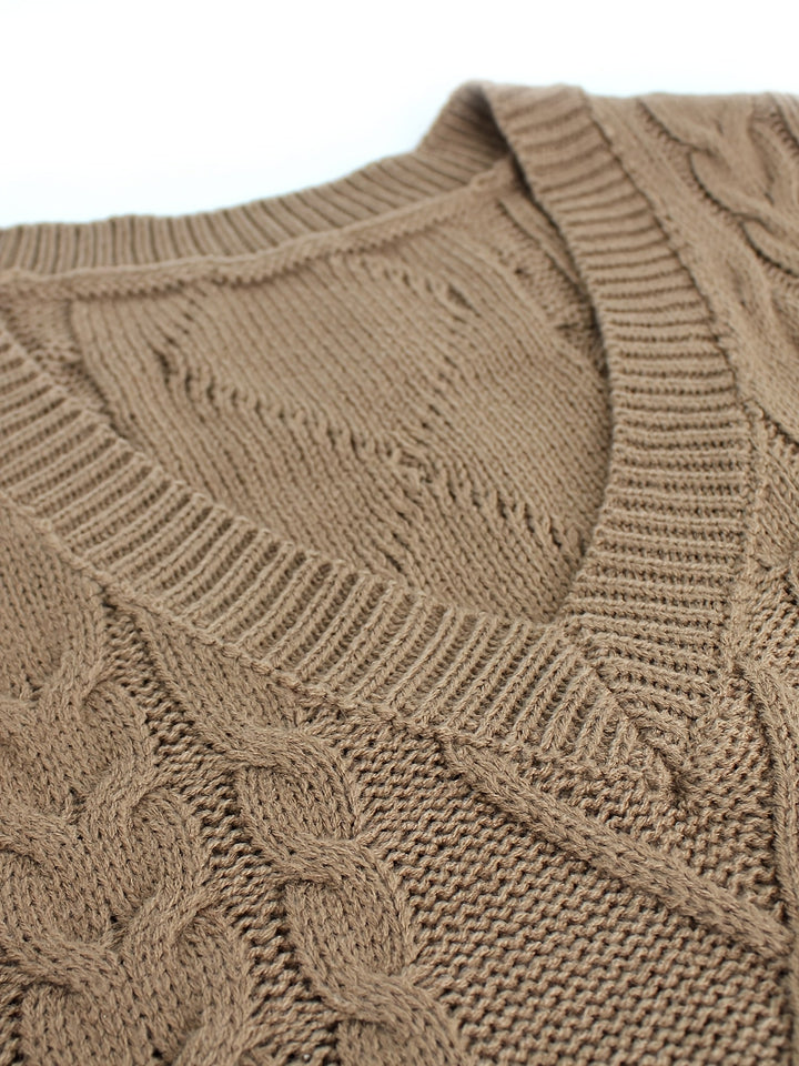 Cora | Gezellige Kabelgebreide V-Hals Sweater Vest