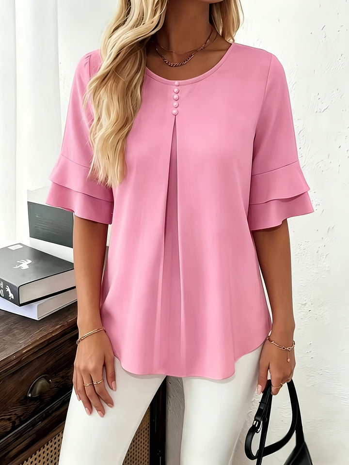 Karen | Blouse met Flared Mouwen en Plissé
