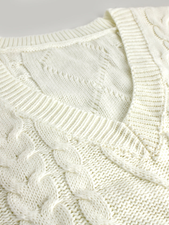 Cora | Gezellige Kabelgebreide V-Hals Sweater Vest