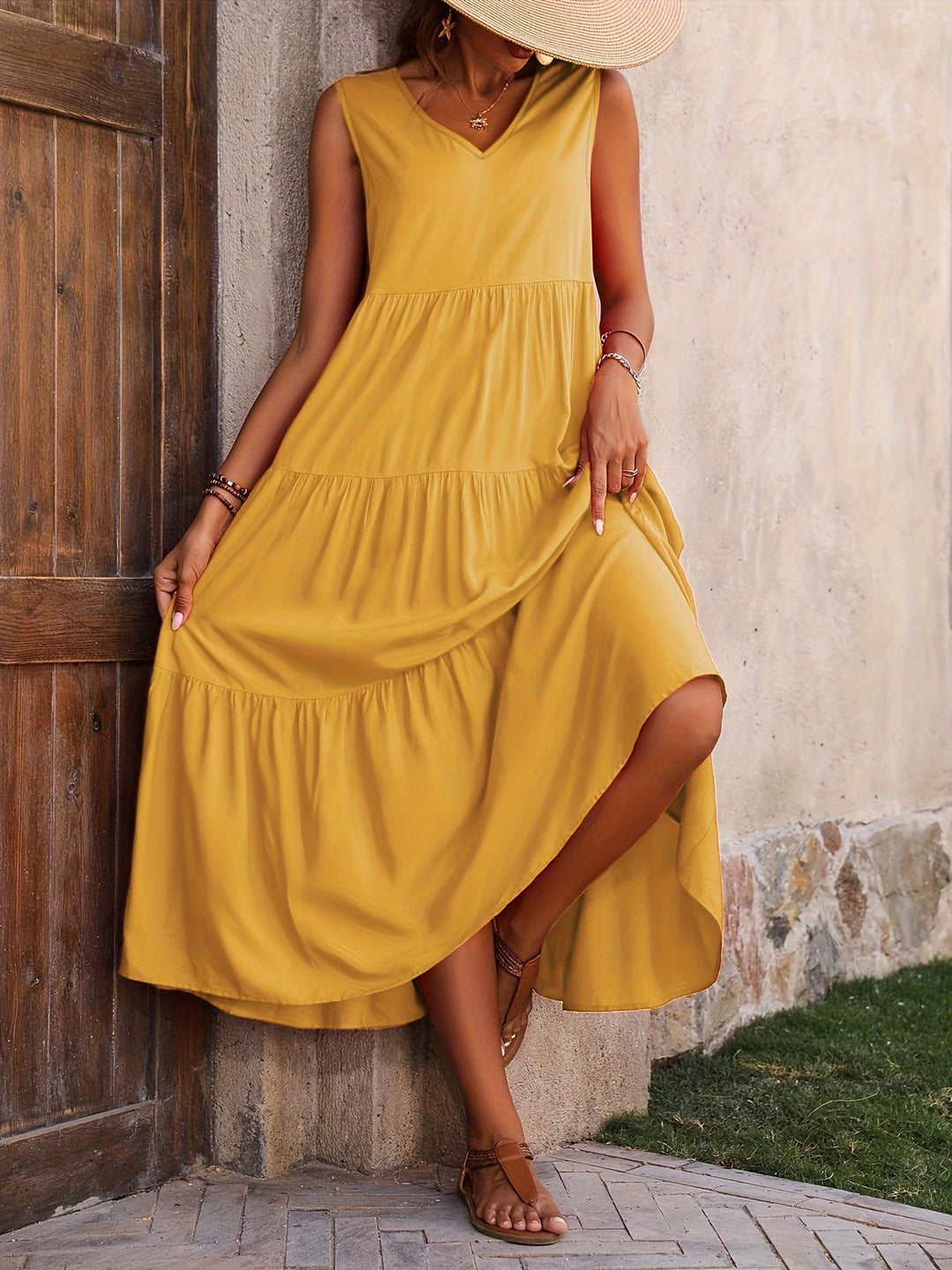 Rosalyn | Laagjes Mouwloze Maxi Jurk