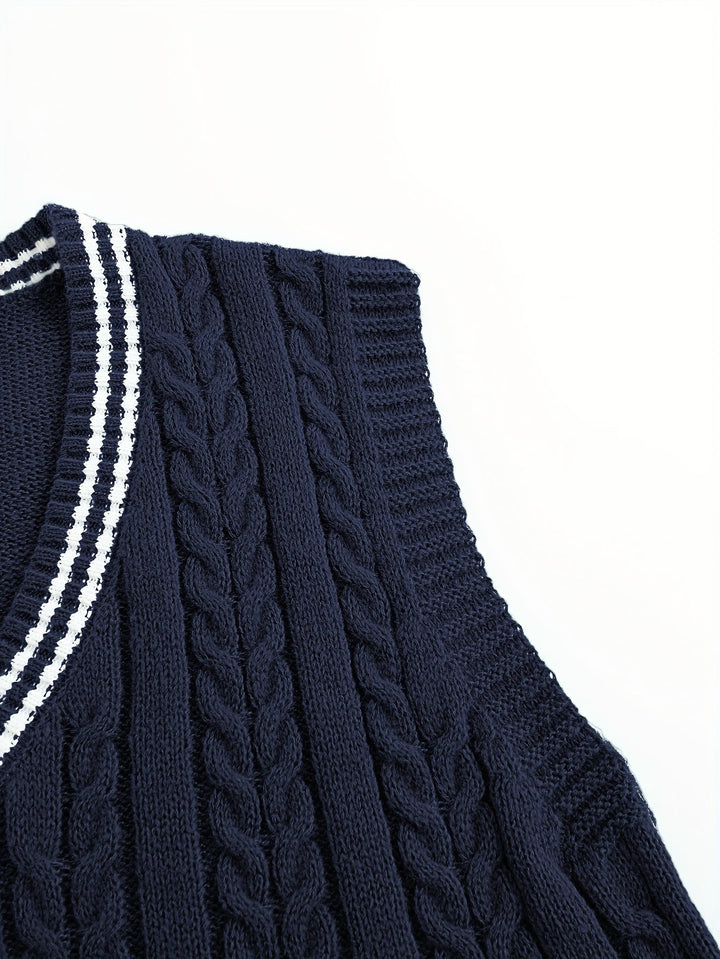 Gideon | Kabelgebreide V-Hals Sweater Vest