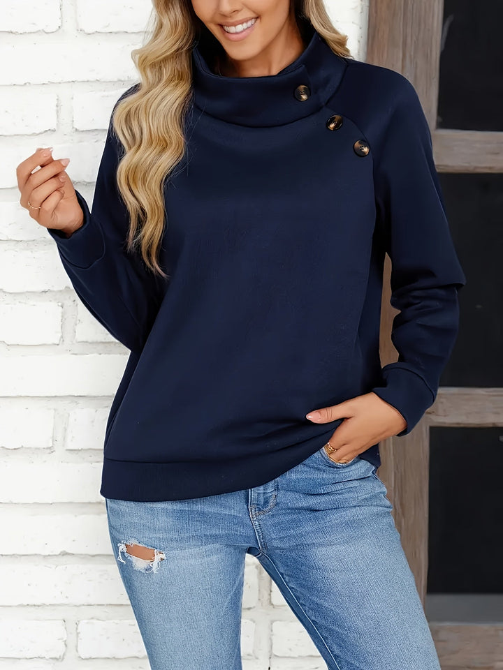 Kirsten | Sweatshirt met Staande Kraag en Knopenaccent