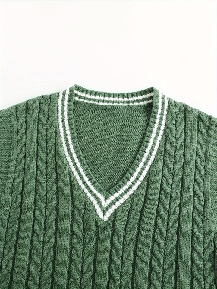 Gideon | Kabelgebreide V-Hals Sweater Vest