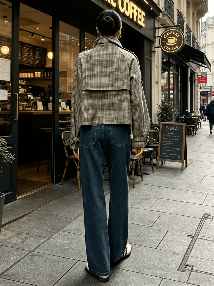 Marguerite | Staande Kraag Houndstooth Jas