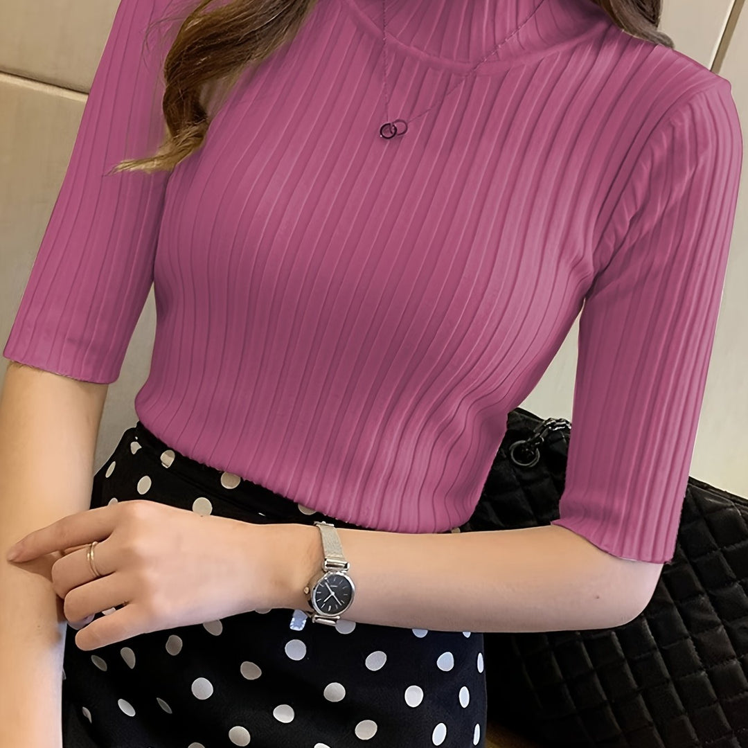 Verity | Geribbelde Top met Hoge Hals