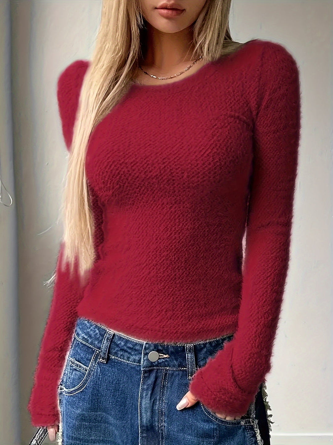 Noreen | Zachte Pluche Lange Mouwen Top