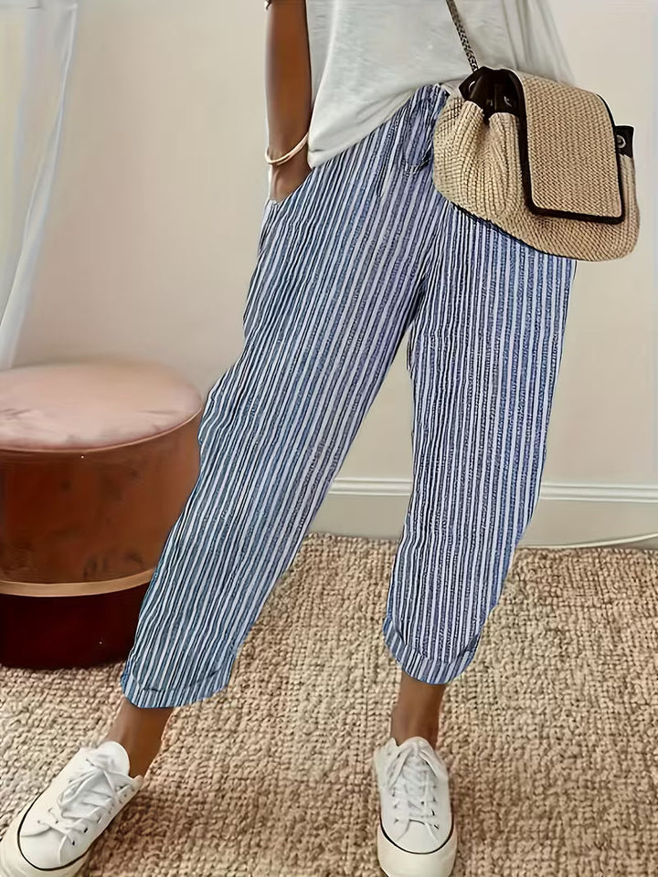 Marley | Gestreepte Casual Broek met Wijde Pijpen