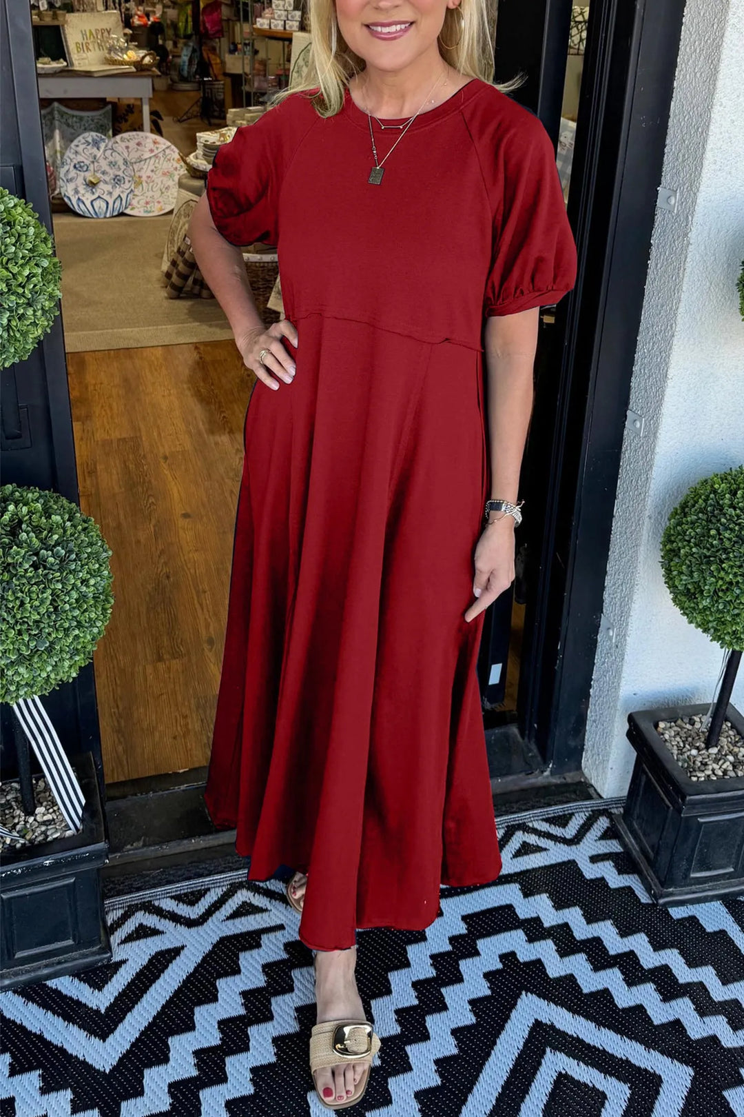 Haisley | Maxi-jurk met Pofmouwen en Ronde Hals