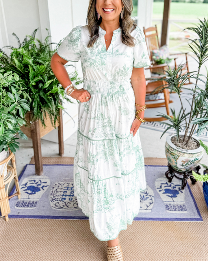 Eliza | Klassieke Toile Maxi Jurk