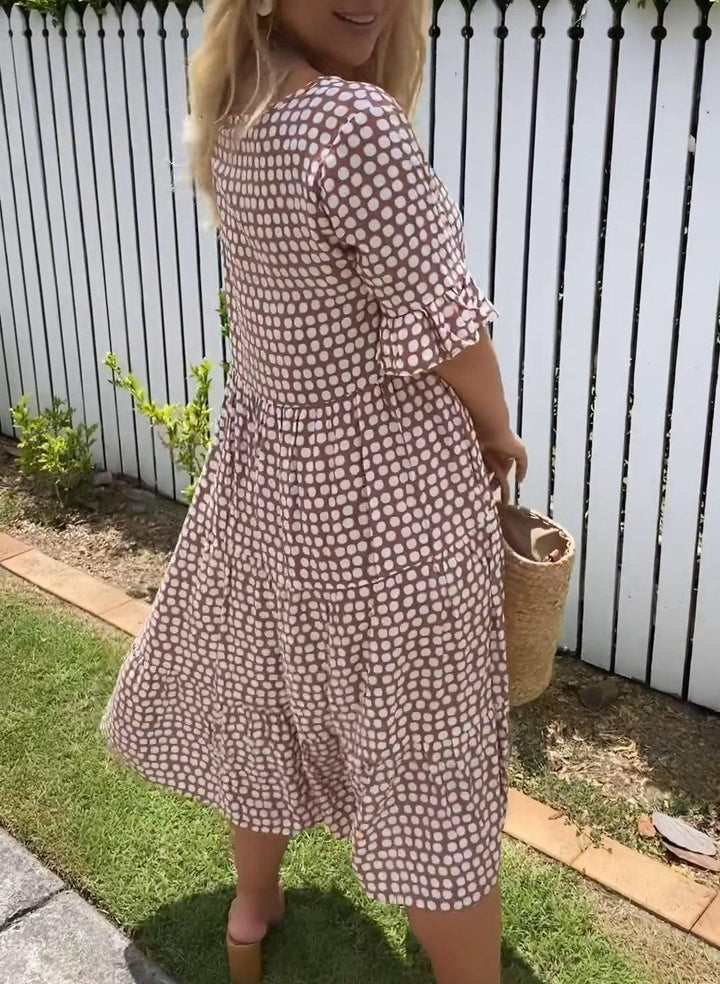 Zora | Sable Midi-jurk met Korte Mouwen
