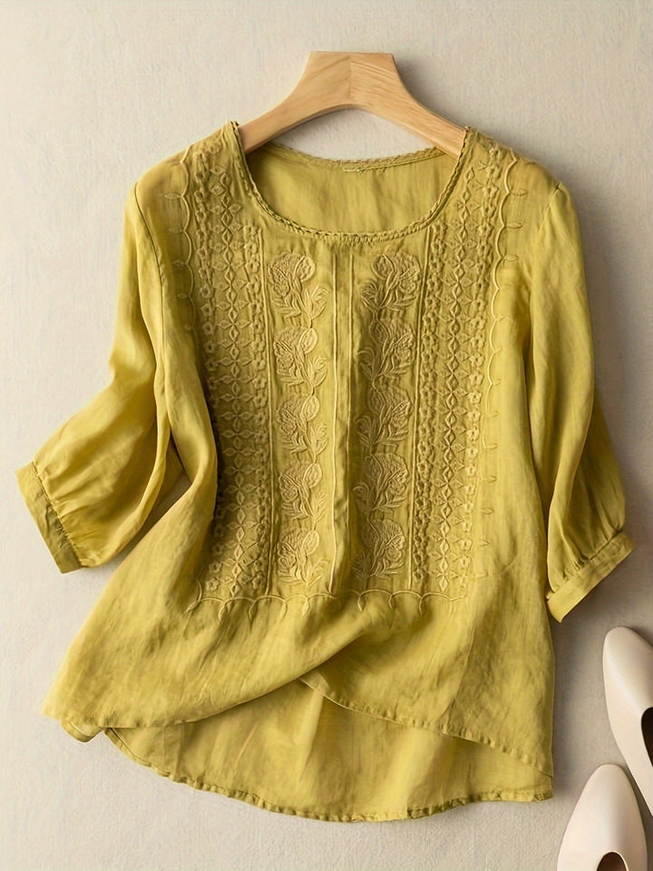 Susannah | Geborduurde Blouse met Ronde Hals