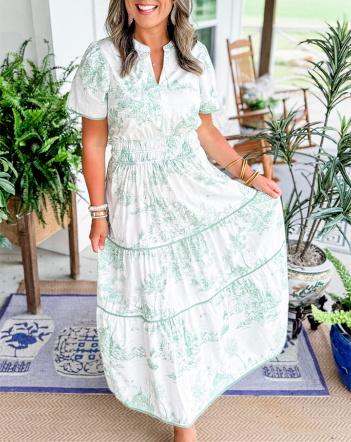Eliza | Klassieke Toile Maxi Jurk
