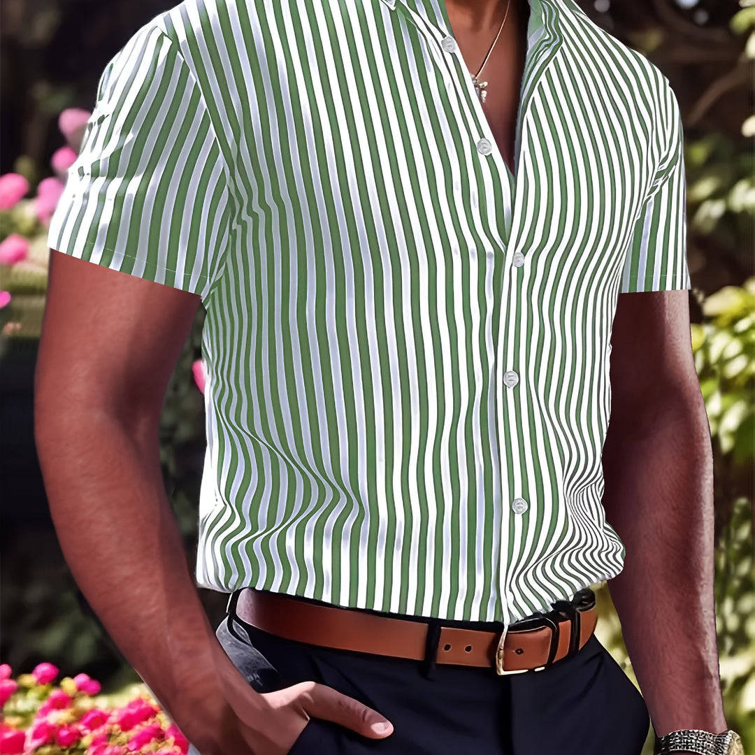 Grant | Verfijnde Gestreepte Korte Mouwen Shirt