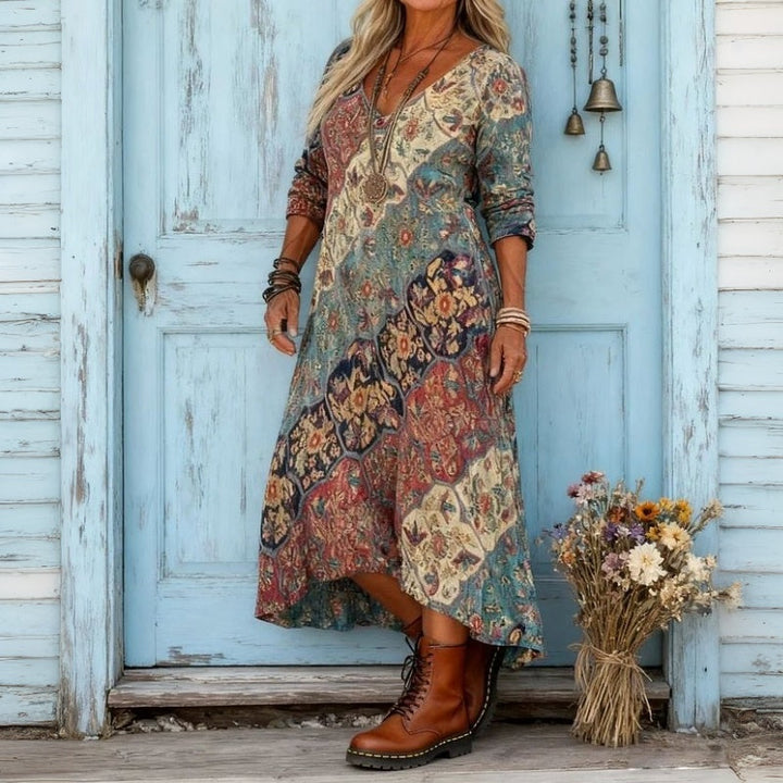 Marnie | Vintage Bloemen Lange Mouw Casual Jurk