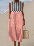 Felicia | Elegante Gestreepte Pastel Midi Jurk