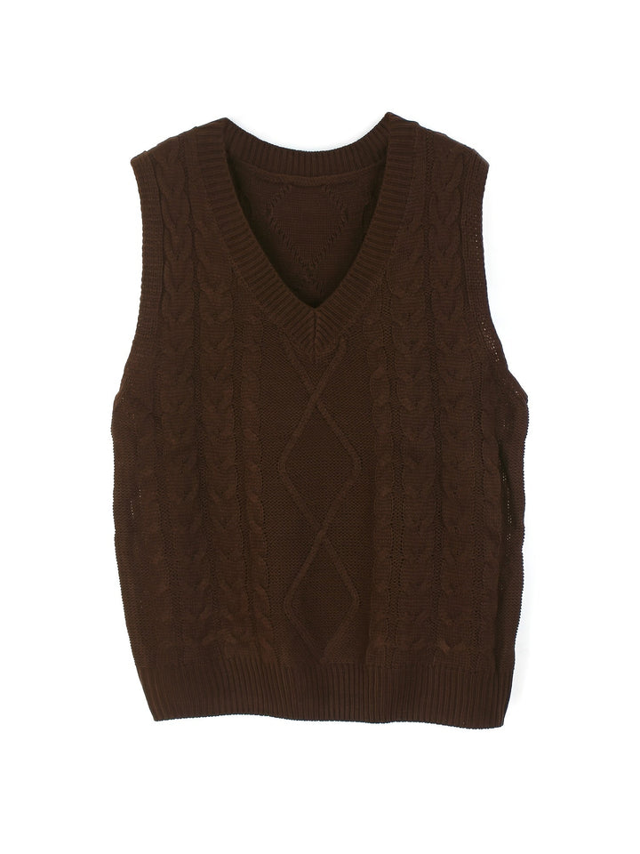 Cora | Gezellige Kabelgebreide V-Hals Sweater Vest