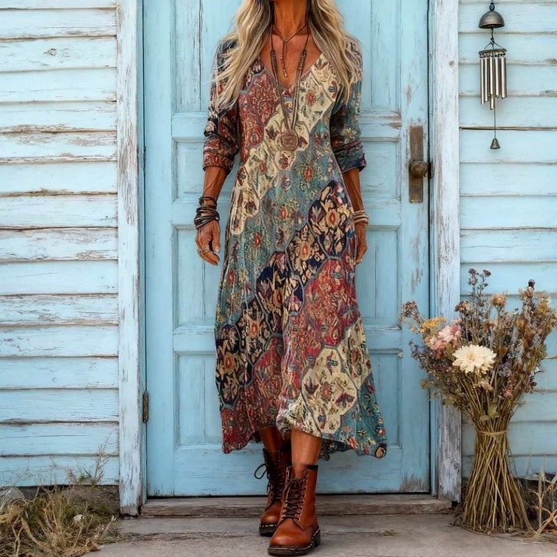 Marnie | Vintage Bloemen Lange Mouw Casual Jurk