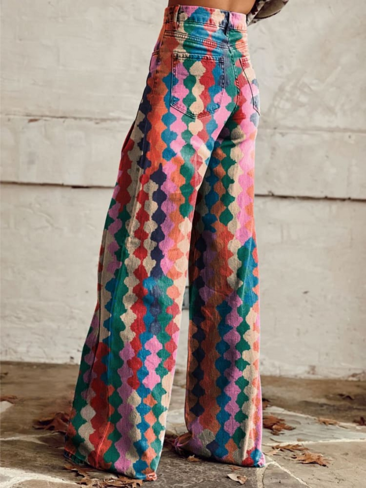 Amelia | Elegante Diamantpatroon Bohemian Broek