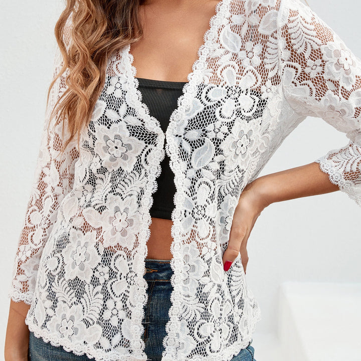 Cassandra | Bloemrijke Opengewerkte Cardigan