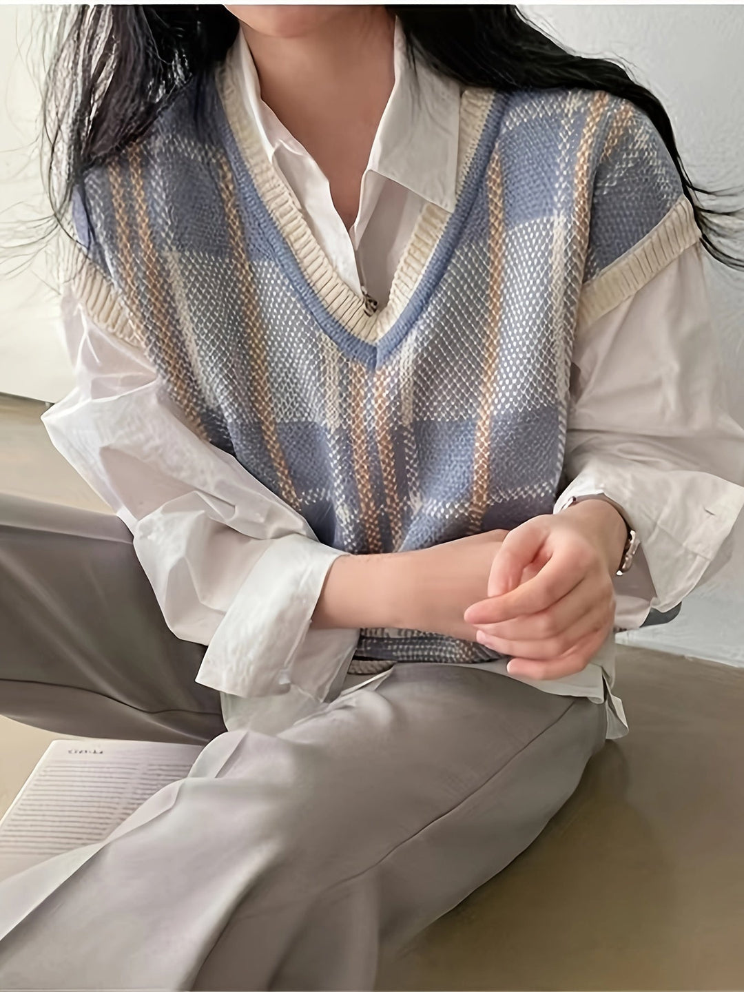 Marnie | Vintage Geruite V-Hals Sweater Vest