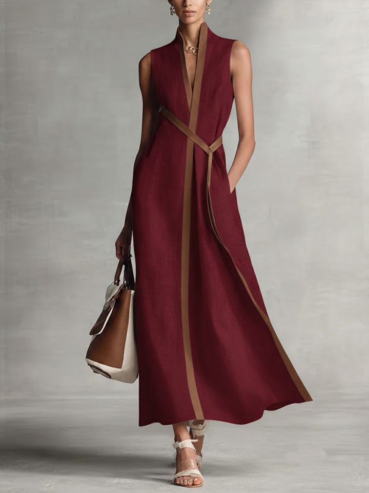 Verity | Contrast-Trim Mouwloze Midi-Jurk