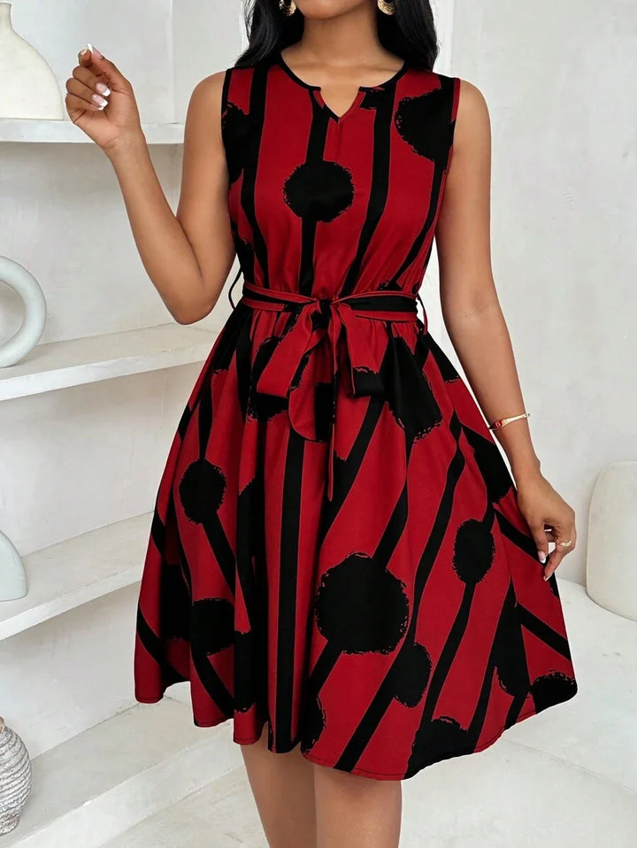 Vivienne | Elegante Geometrische Print Taille-Tie Jurk