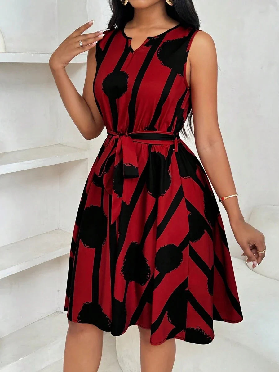Vivienne | Elegante Geometrische Print Taille-Tie Jurk