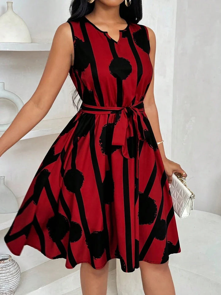 Vivienne | Elegante Geometrische Print Taille-Tie Jurk