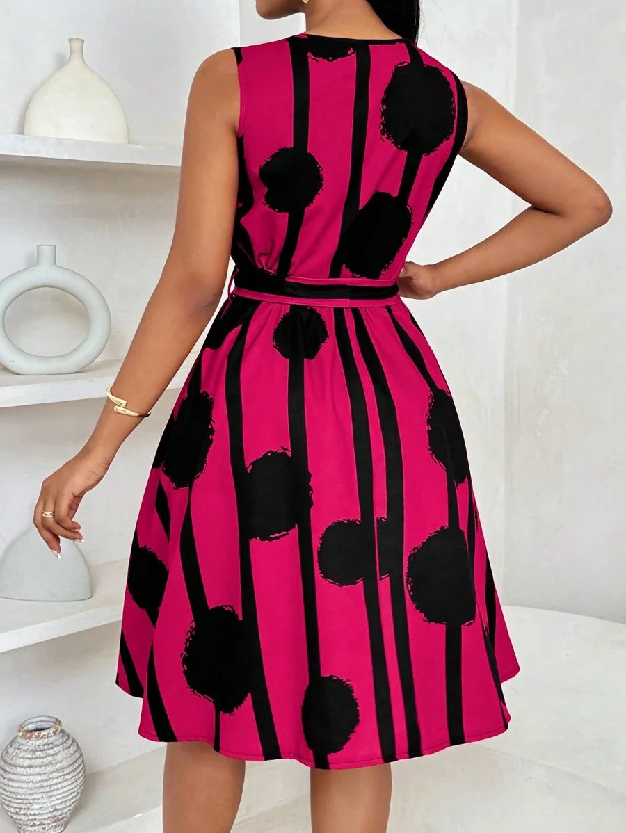 Vivienne | Elegante Geometrische Print Taille-Tie Jurk