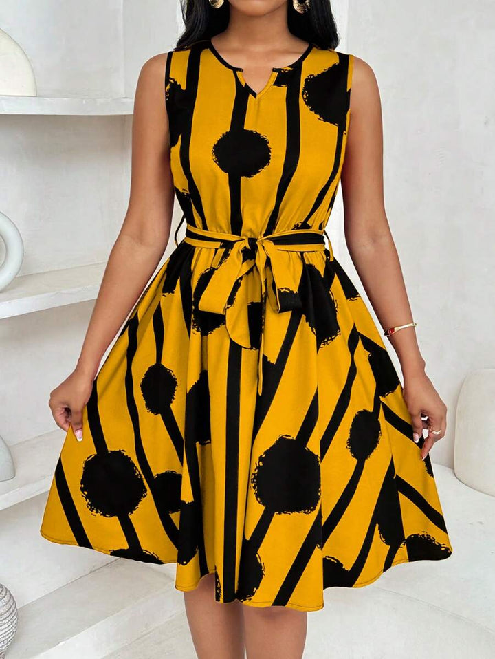 Vivienne | Elegante Geometrische Print Taille-Tie Jurk