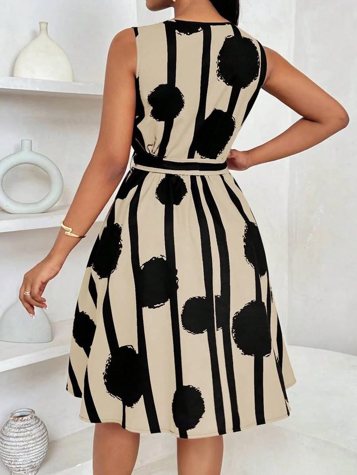 Vivienne | Elegante Geometrische Print Taille-Tie Jurk