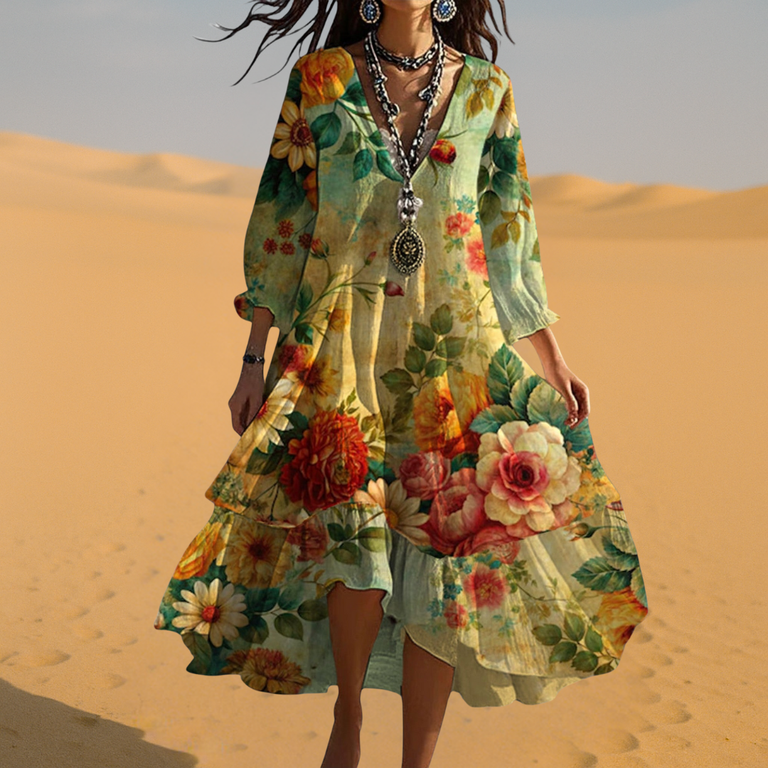 Cassidy | Vintage Boho V-Hals Zomerjurk