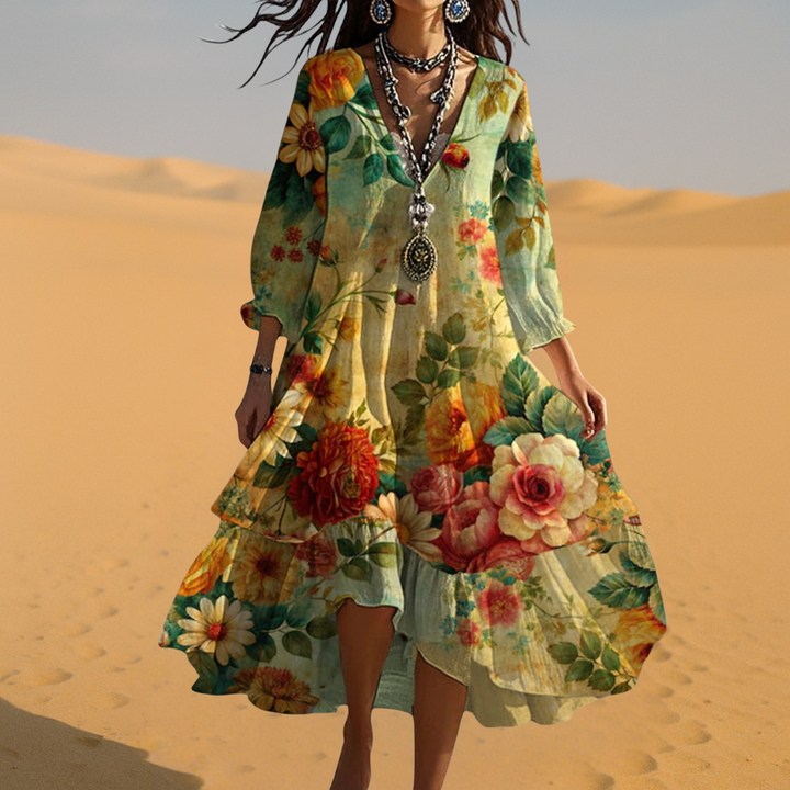 Cassidy | Vintage Boho V-Hals Zomerjurk