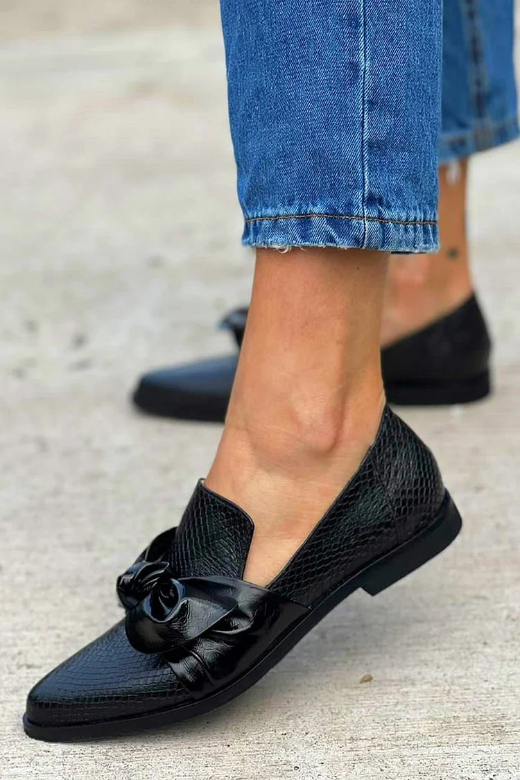 Casey | Elegante Glanzende Strik Zwarte Loafer