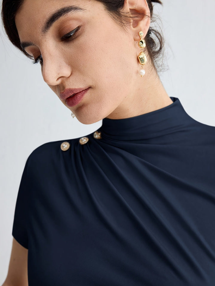 Sienna | Korte Mouw Top met Hoge Hals