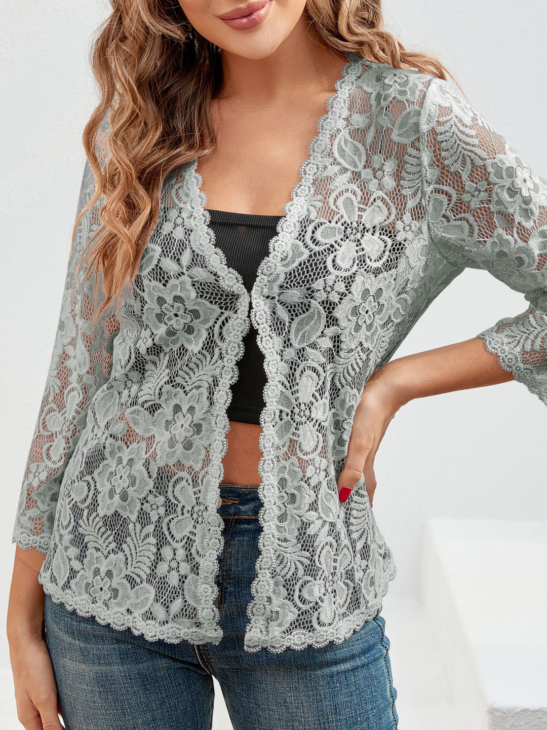 Cassandra | Bloemrijke Opengewerkte Cardigan