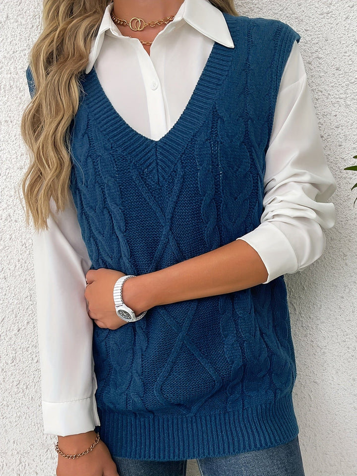 Cora | Gezellige Kabelgebreide V-Hals Sweater Vest