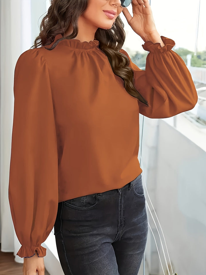 Tamsin | Rimpelige Hoge Hals Puff Mouw Blouse