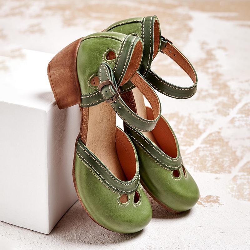 Felicity | Comfortabele Lage Hak T-Strap Sandalen