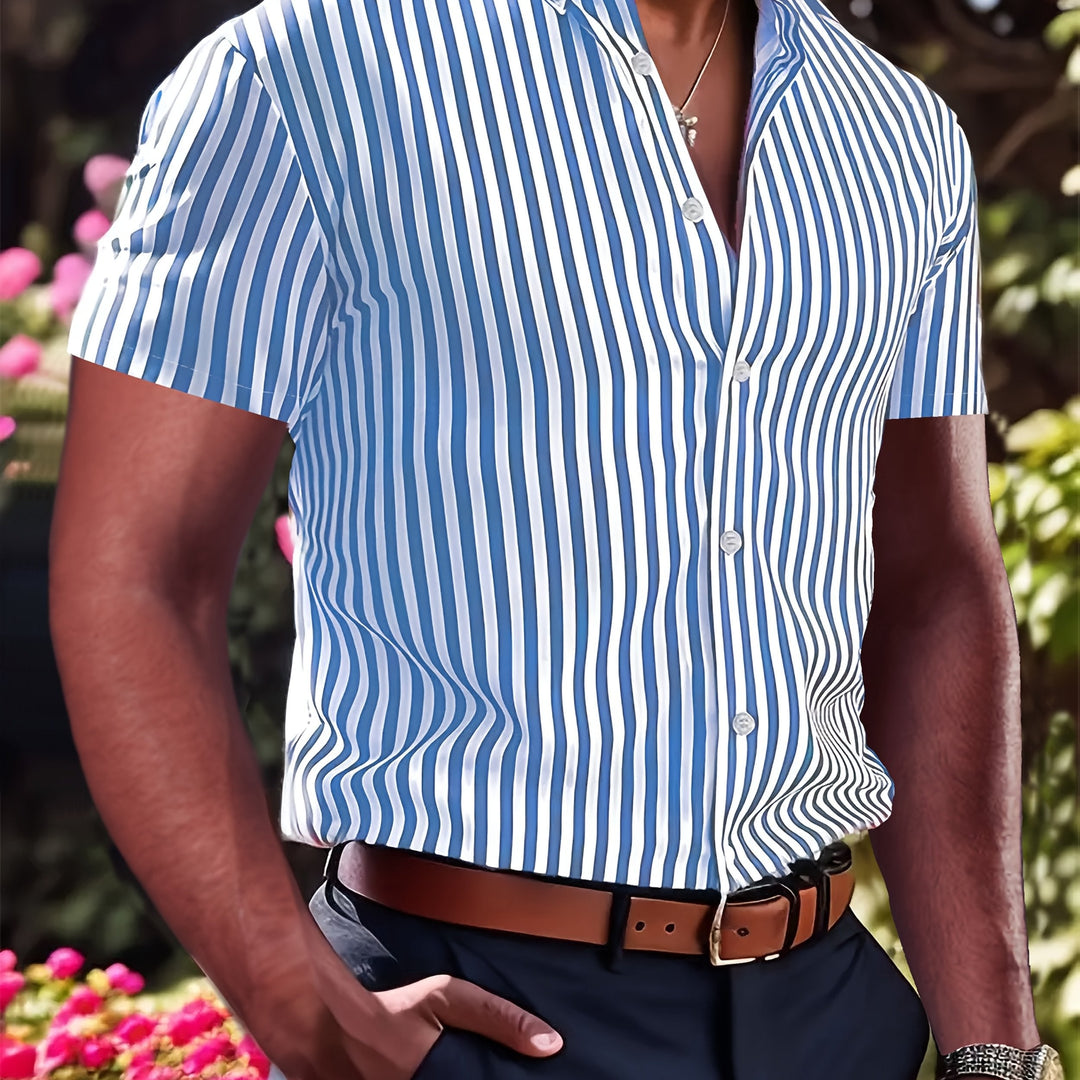 Grant | Verfijnde Gestreepte Korte Mouwen Shirt