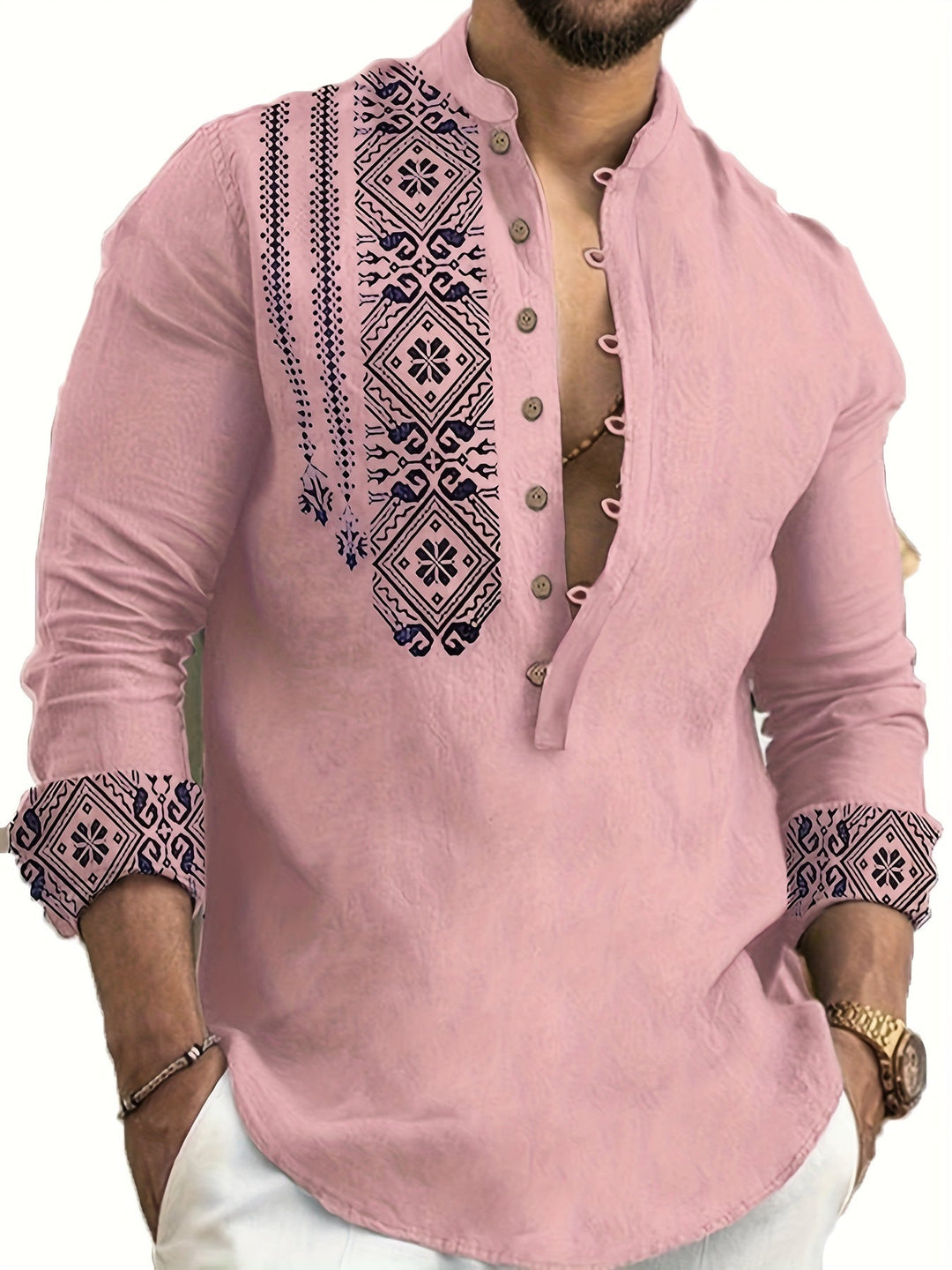 Elias | Patroon Lange Mouwen Henley Shirt