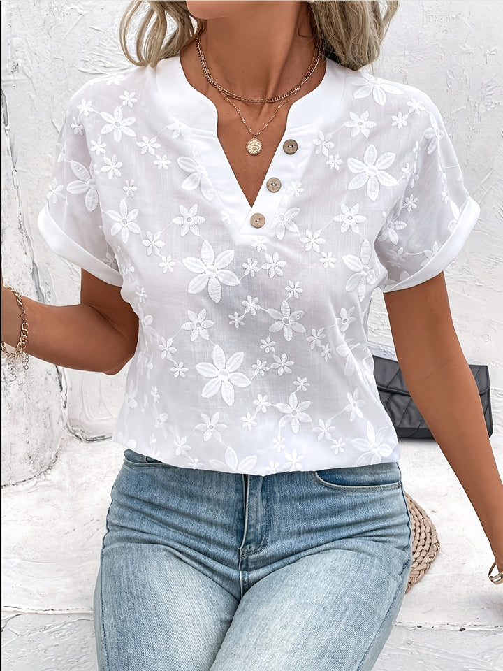 Whitney | Bloemige Geborduurde V-Hals Blouse